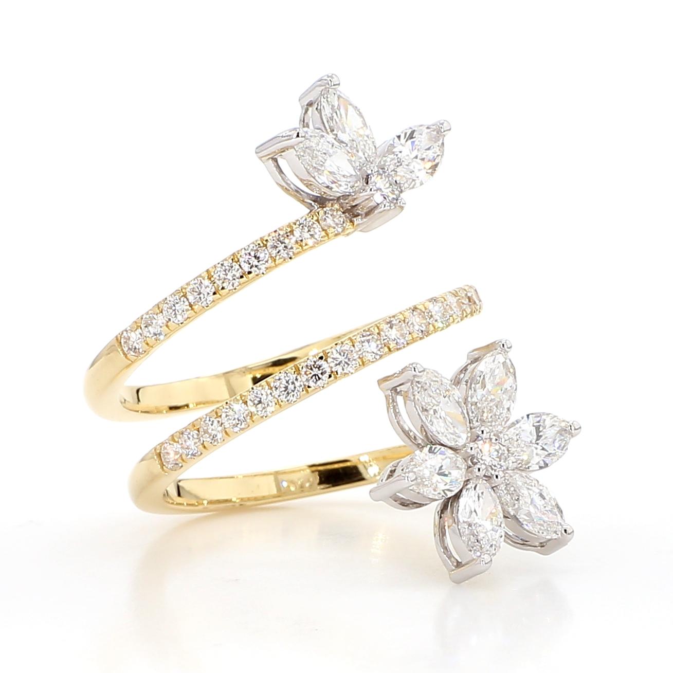 Natural White Marquise Diamond 1.91 Carat TW Gold Cocktail Ring