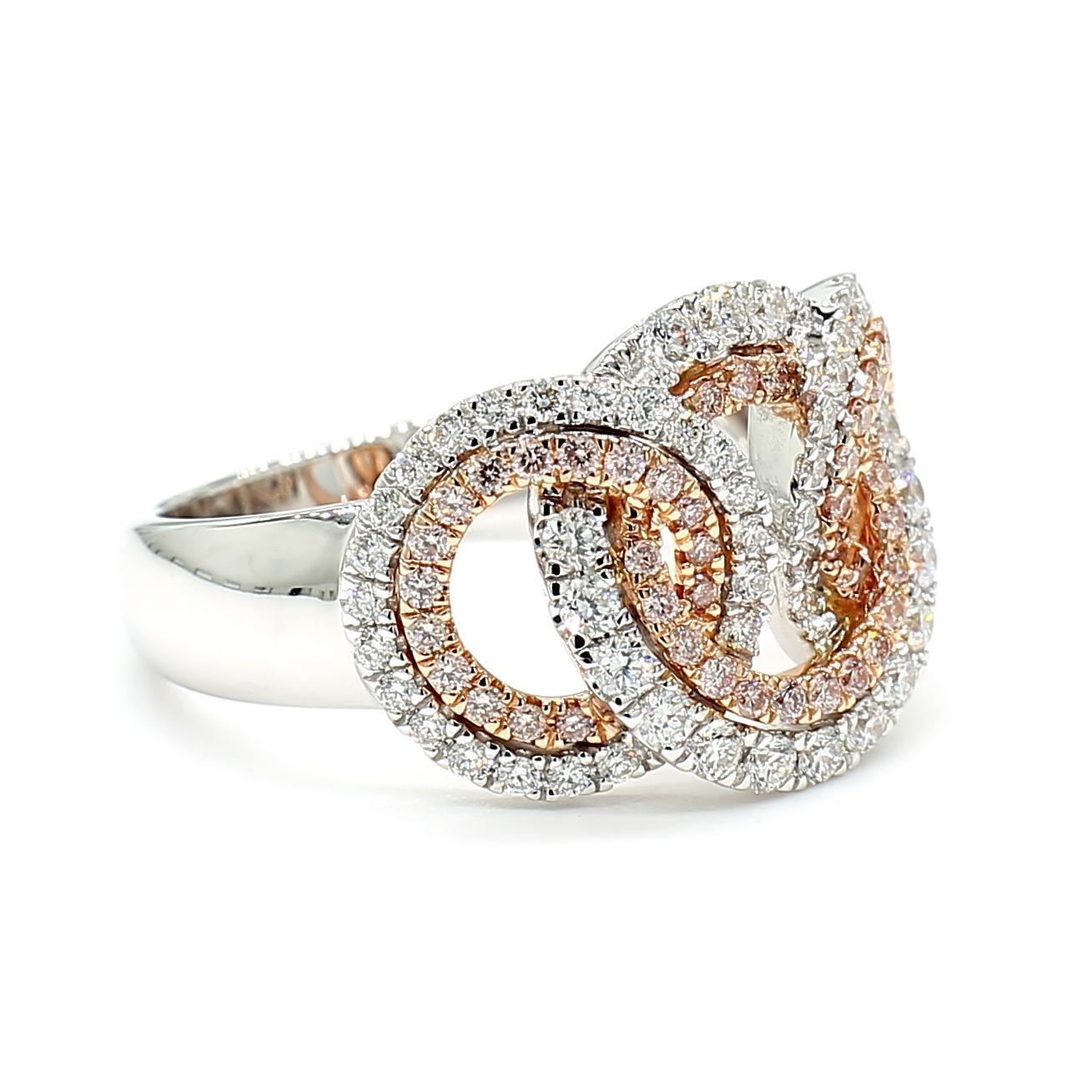 Natural Pink Round Diamond 0.66 Carat TW Rose Gold Cocktail Ring