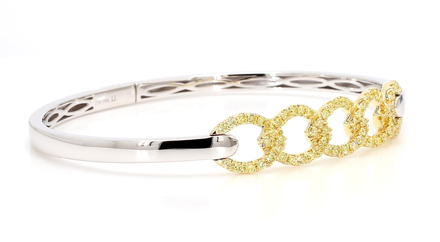 Natural Yellow Round Diamond 0.89 Carat TW Gold Cuff Bracelet