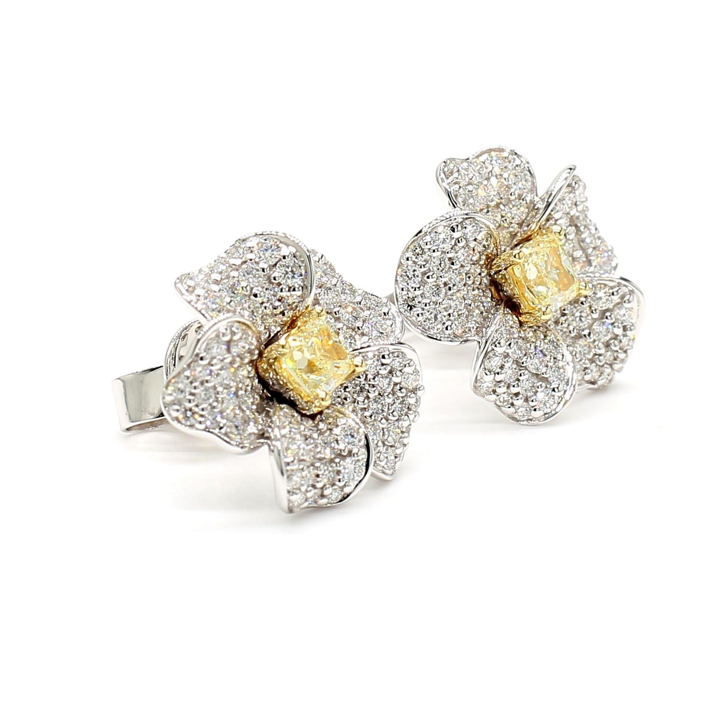 Natural Yellow Cushion Diamond 1.56 Carat TW Gold Stud Earrings