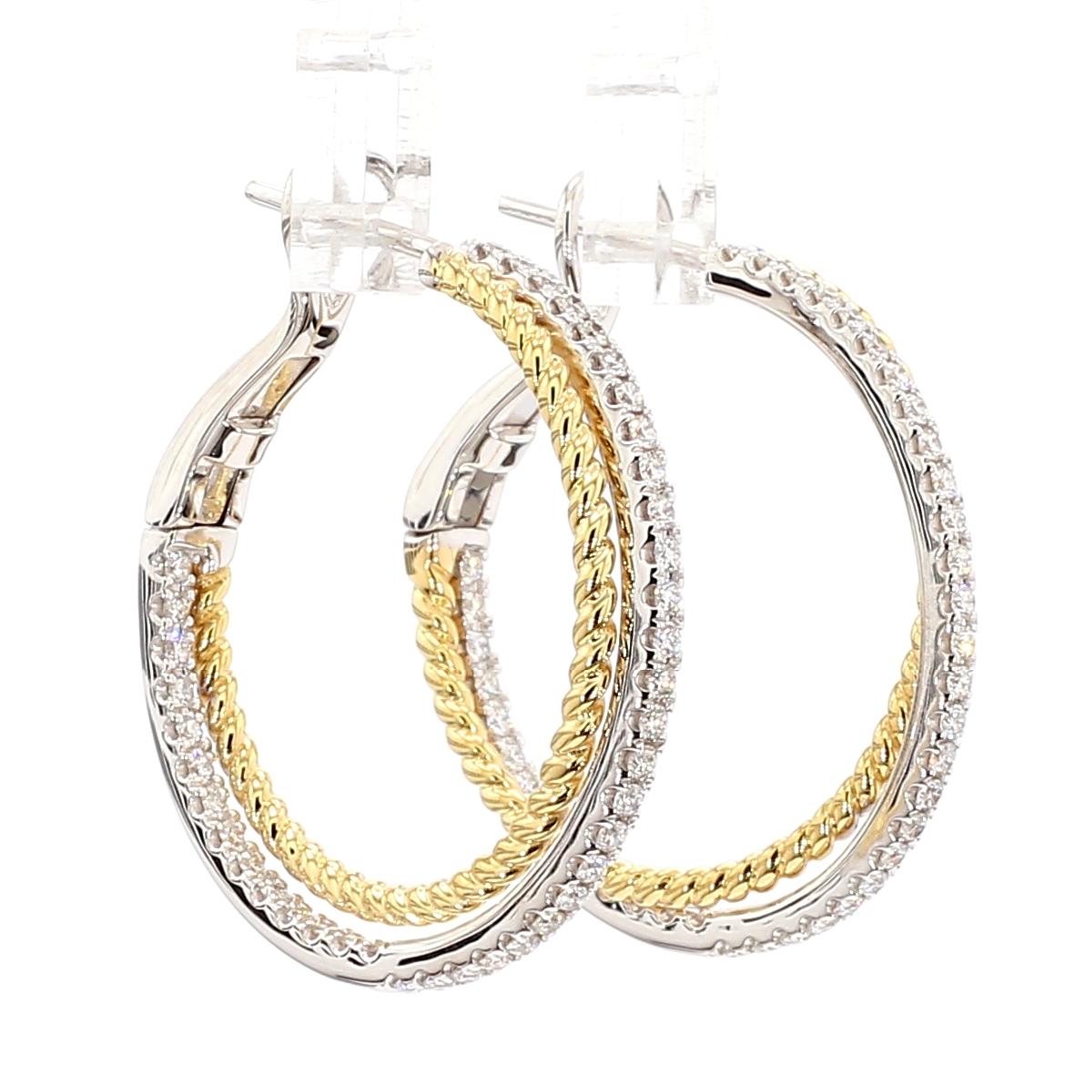 Natural White Round Diamond 0.78 Carat TW Gold Hoop Earrings