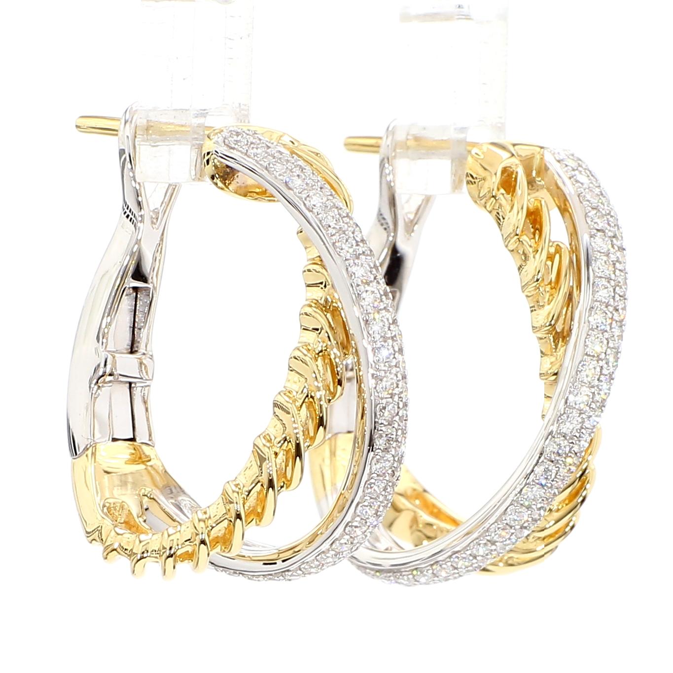 Natural White Round Diamond 0.90 Carat TW Gold Hoop Earrings