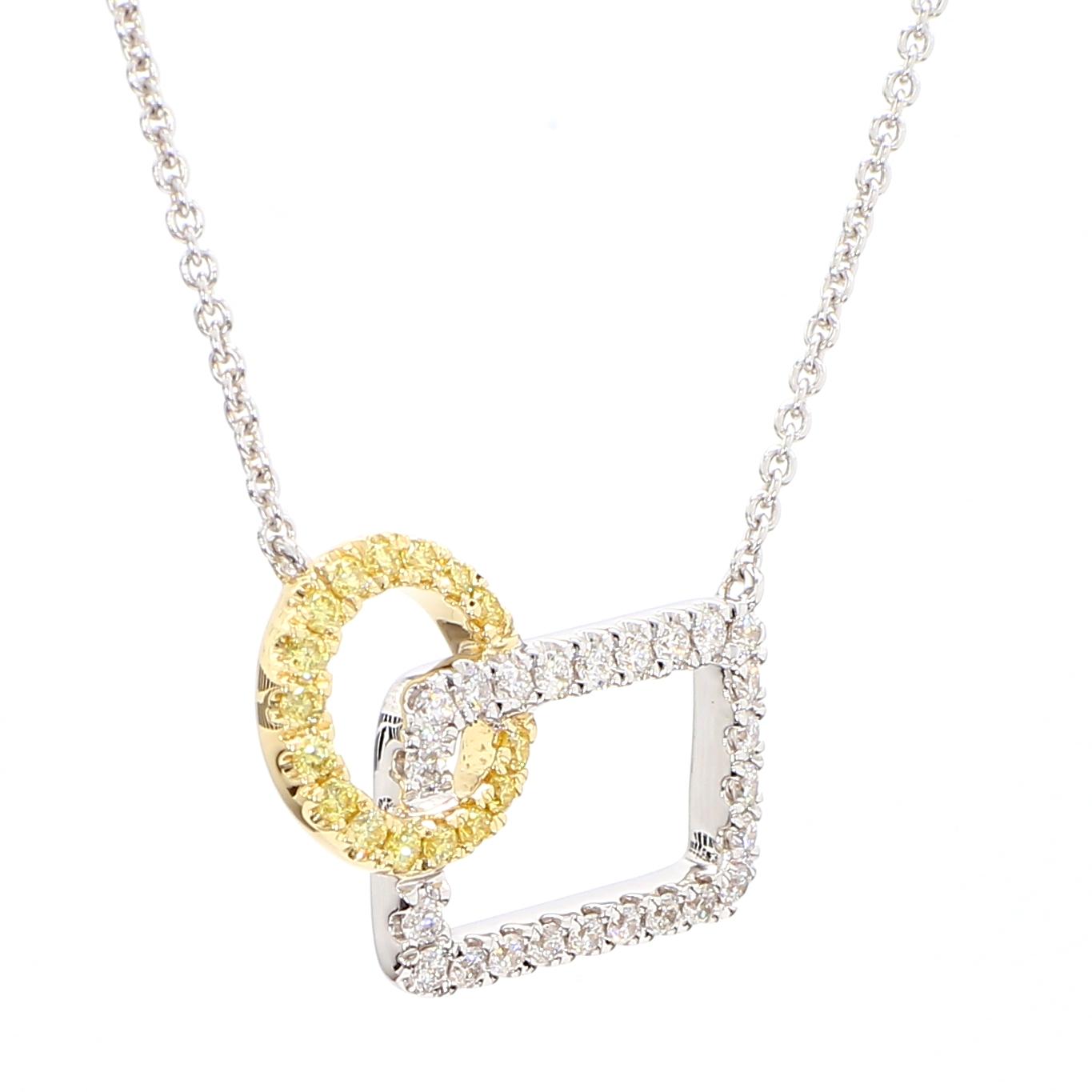 Natural Yellow Round and White Diamond .37 Carat TW Gold Drop Necklace