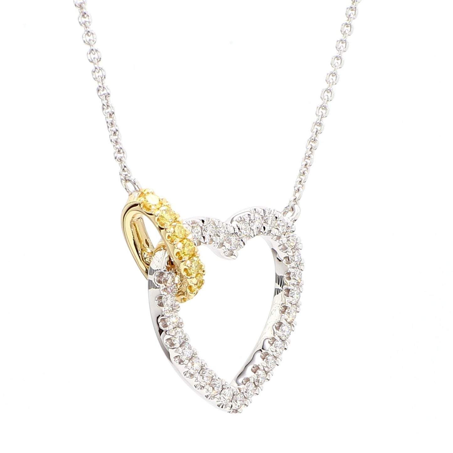 Natural Yellow Round and White Diamond .41 Carat TW Gold Drop Necklace