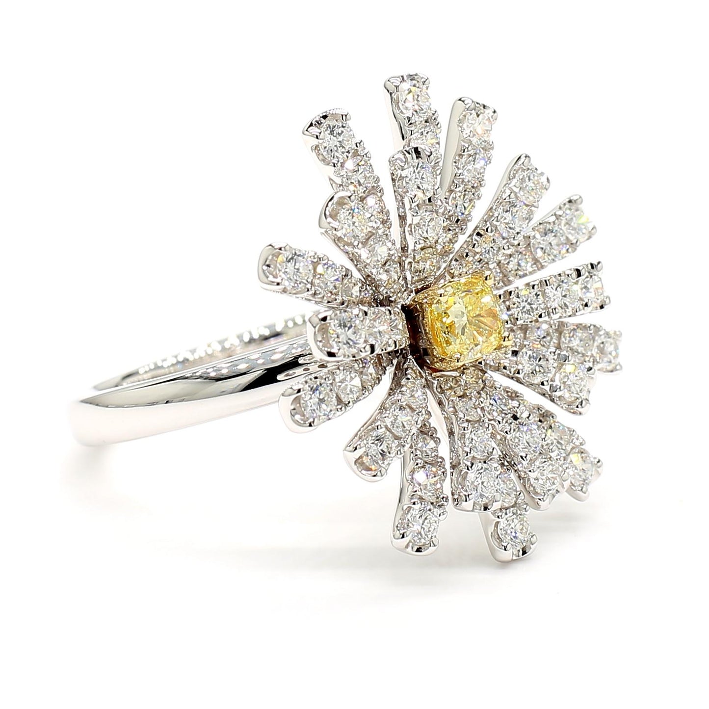 Natural Yellow Cushion Diamond 1.79 Carat TW Gold Cocktail Ring