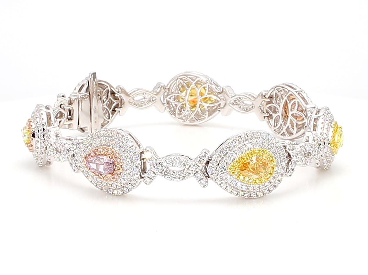 GIA Certified Vivid Yellow and Fancy Pink Diamond 6.75 Carat TW Gold Bracelet