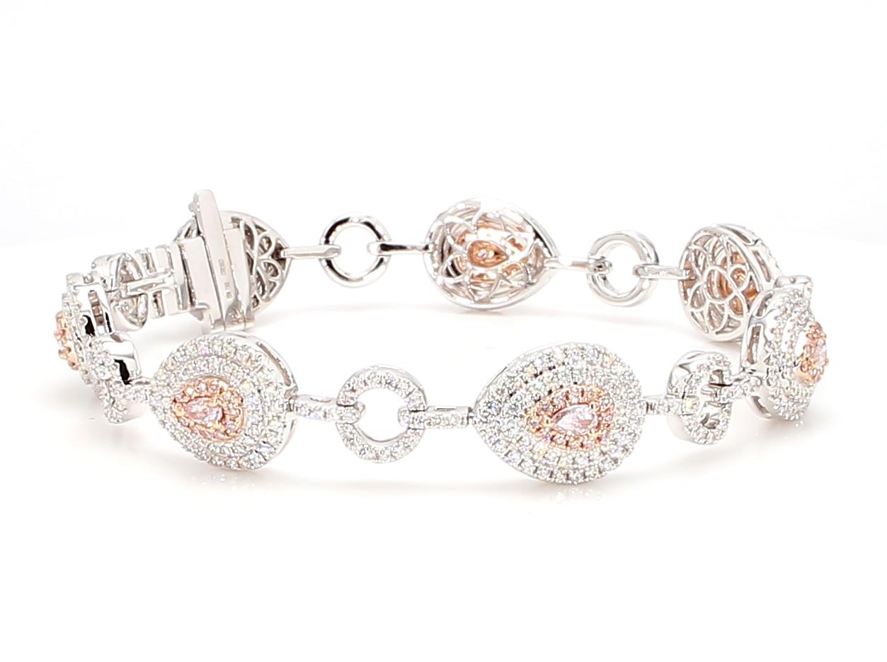 GIA Certified Natural Pink Pear Diamond 3.30 Carat TW Gold Tennis Bracelet
