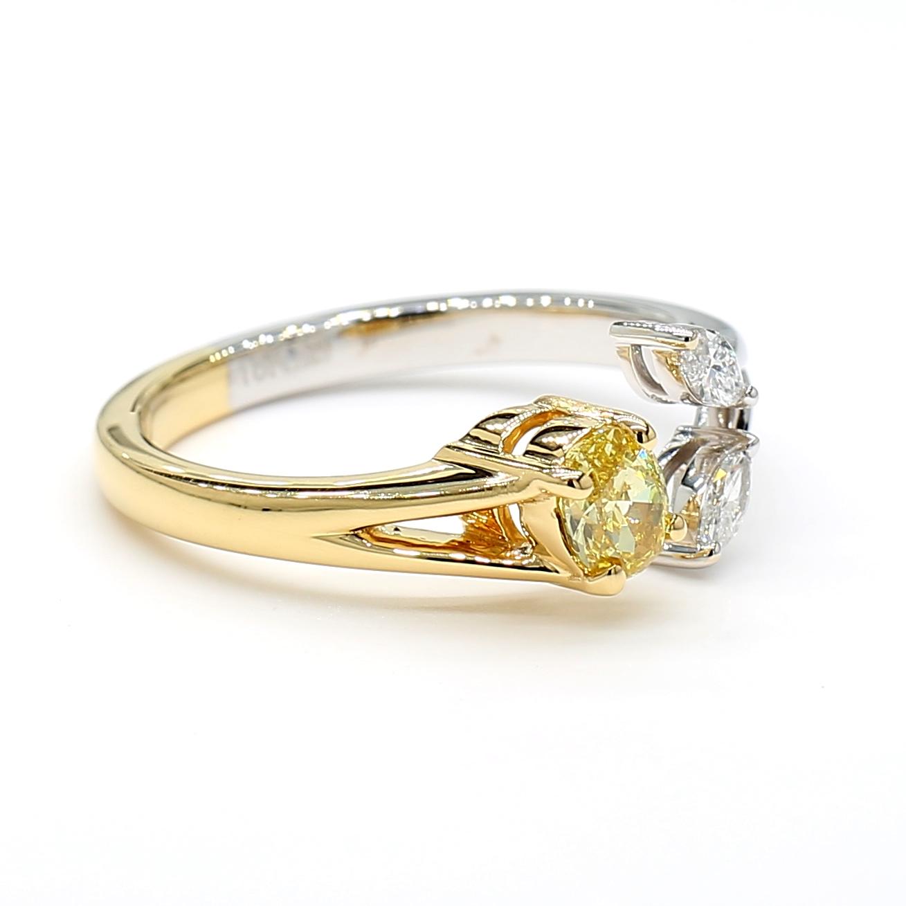 GIA Certified Intense Yellow Oval Diamond 0.52 Carat TW Gold Cocktail Ring