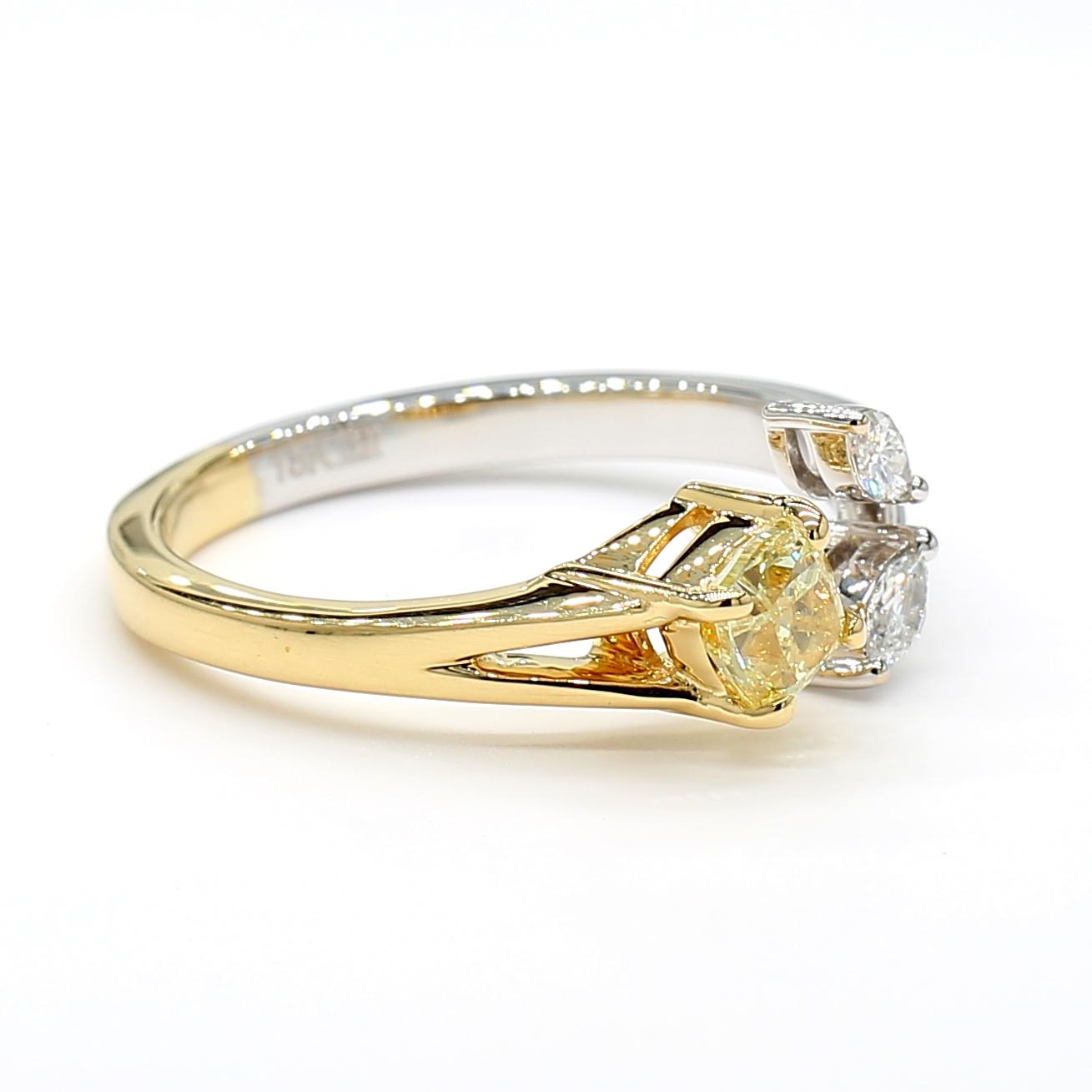 GIA Certified Natural Yellow Cushion Diamond 0.60 Carat TW Gold Cocktail Ring