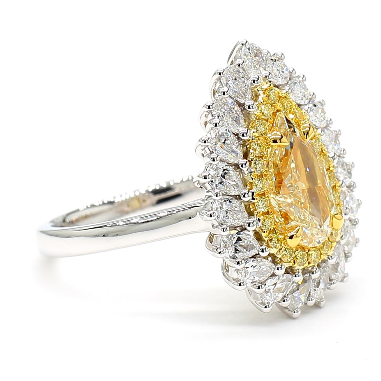GIA Certified Natural Yellow Pear Diamond 2.66 Carat TW Gold Cocktail Ring