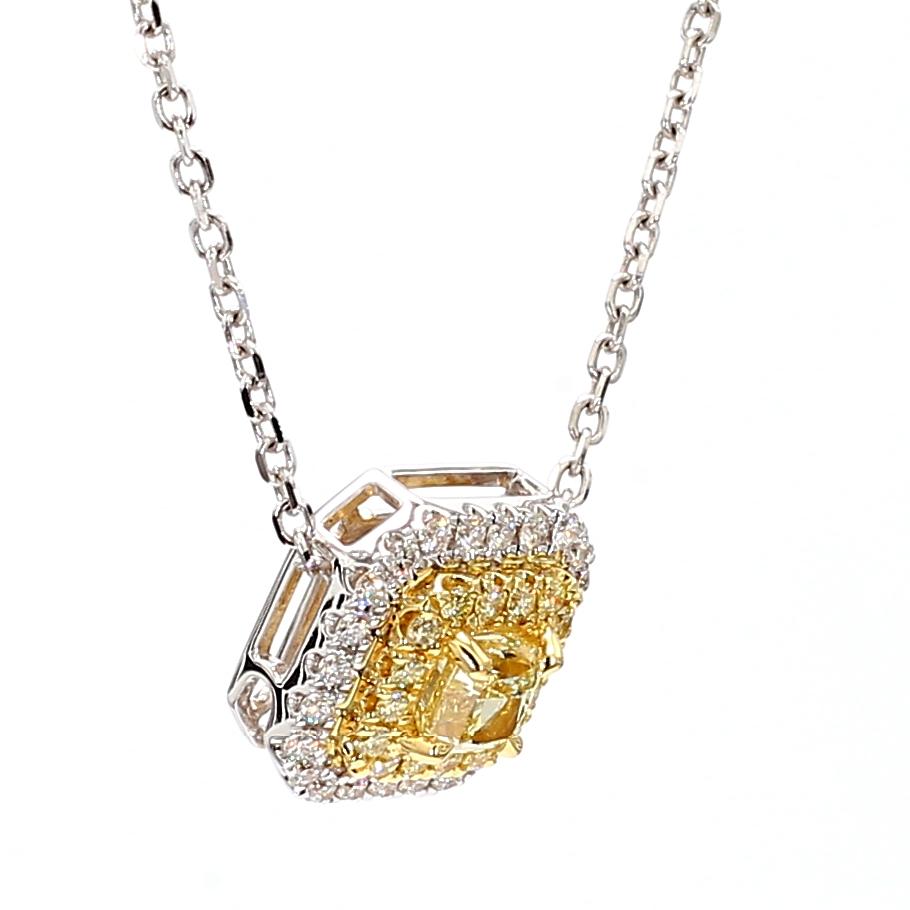 Natural Yellow Cushion Diamond 0.88 Carat TW Gold Drop Pendant
