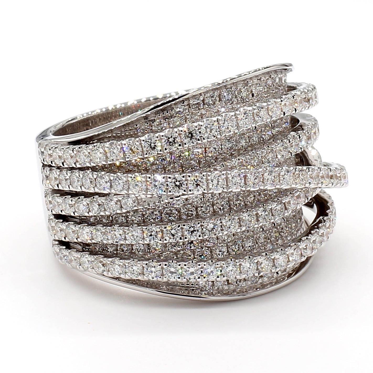 Natural White Round Diamond 3.35 Carat TW White Gold Cocktail Band