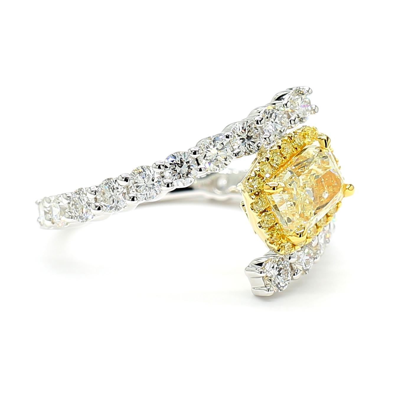 GIA Certified Natural Yellow Radiant Diamond 2.34 Carat TW Gold Cocktail Ring
