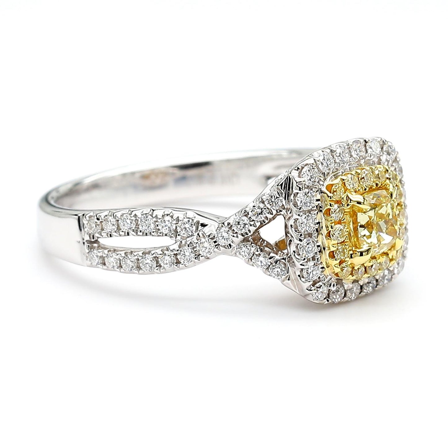 Natural Yellow Cushion Diamond 0.69 Carat TW Gold Cocktail Ring