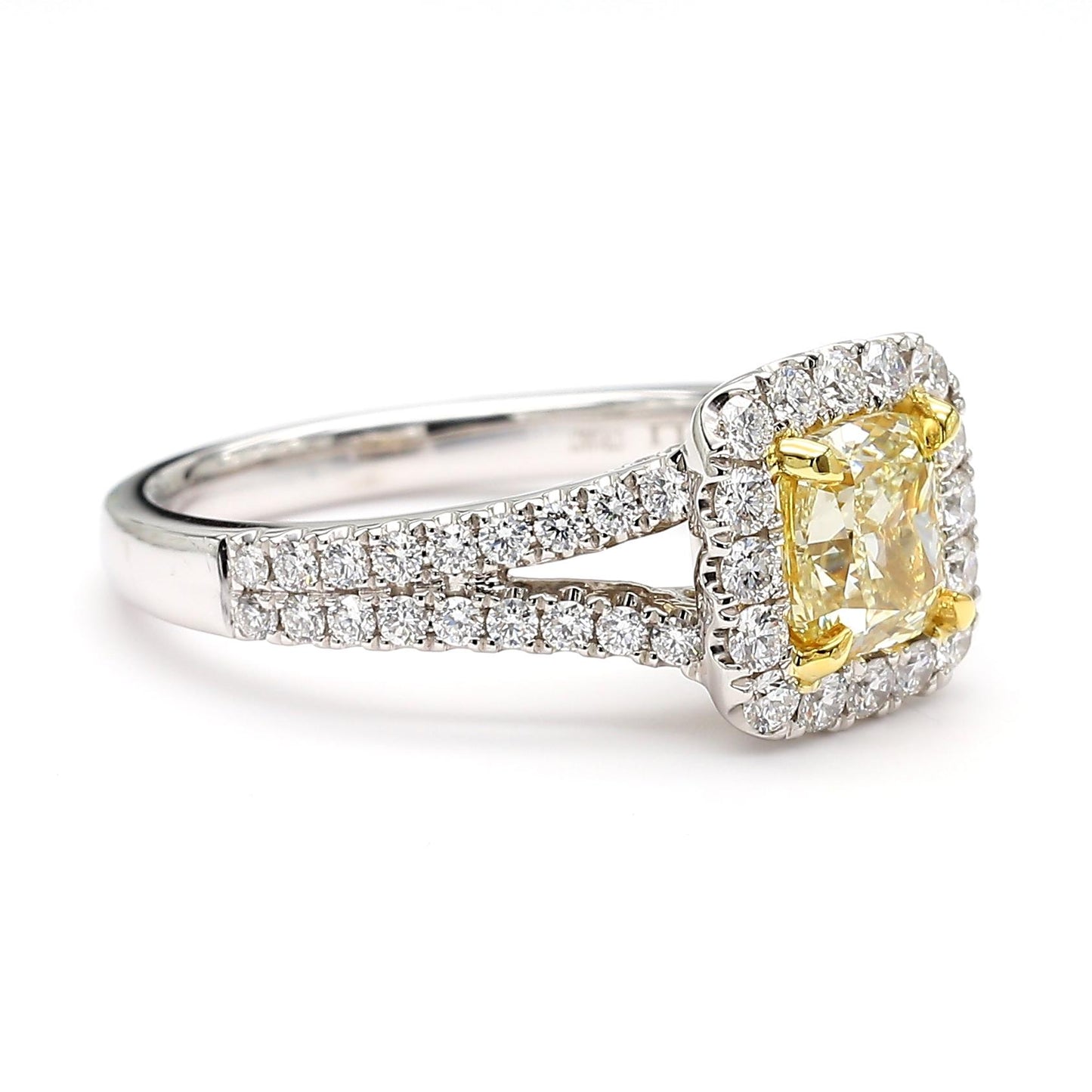 GIA Certified Natural Yellow Cushion Diamond 1.67 Carat TW Gold Cocktail Ring