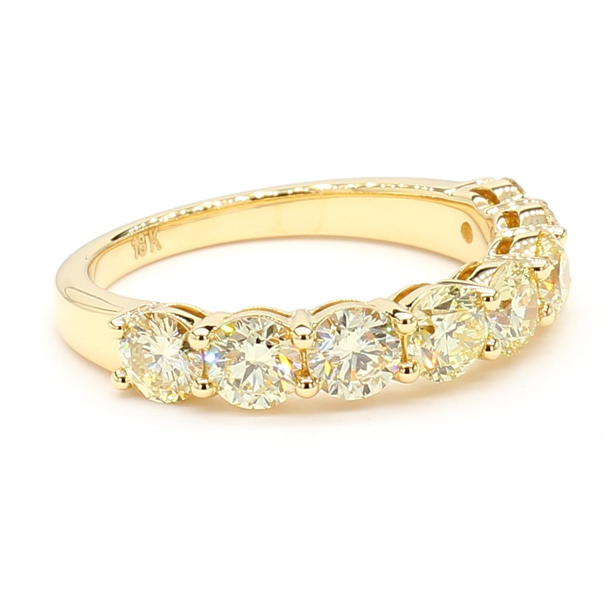 Natural Yellow Round Diamond 2.02 Carat TW Yellow Gold Wedding Band