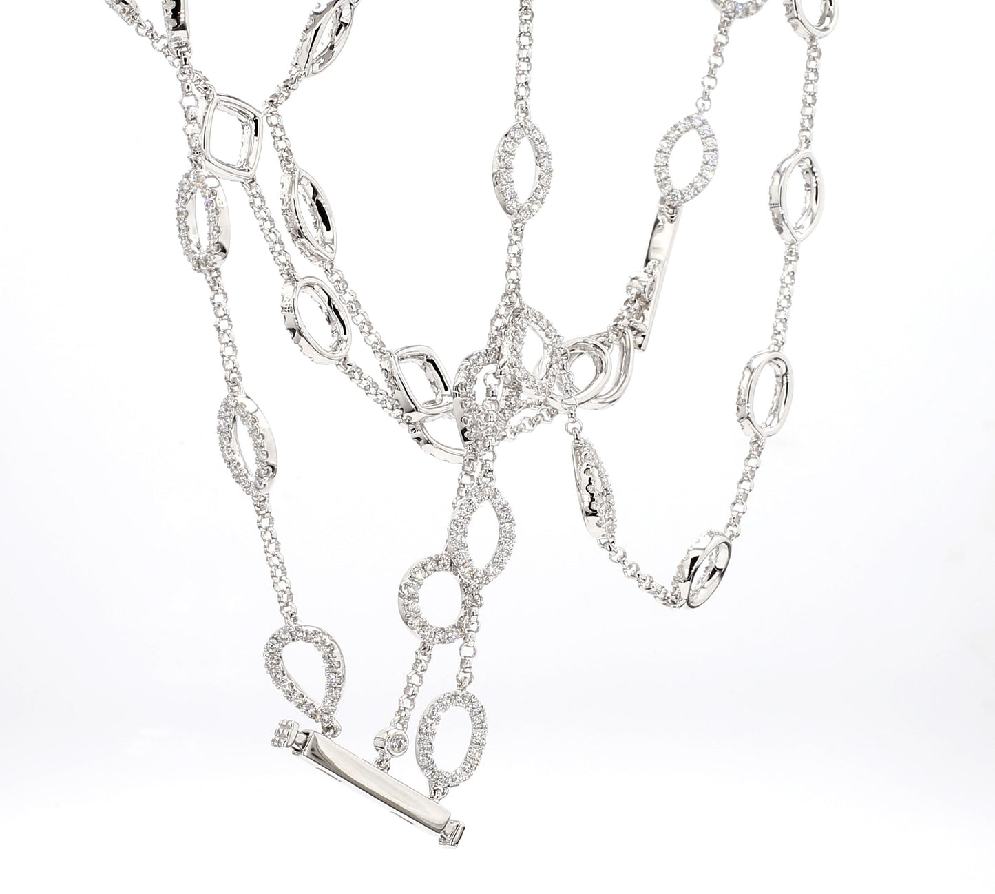 Natural White Round Diamond 2.52 Carat TW White Gold Chain Bracelet