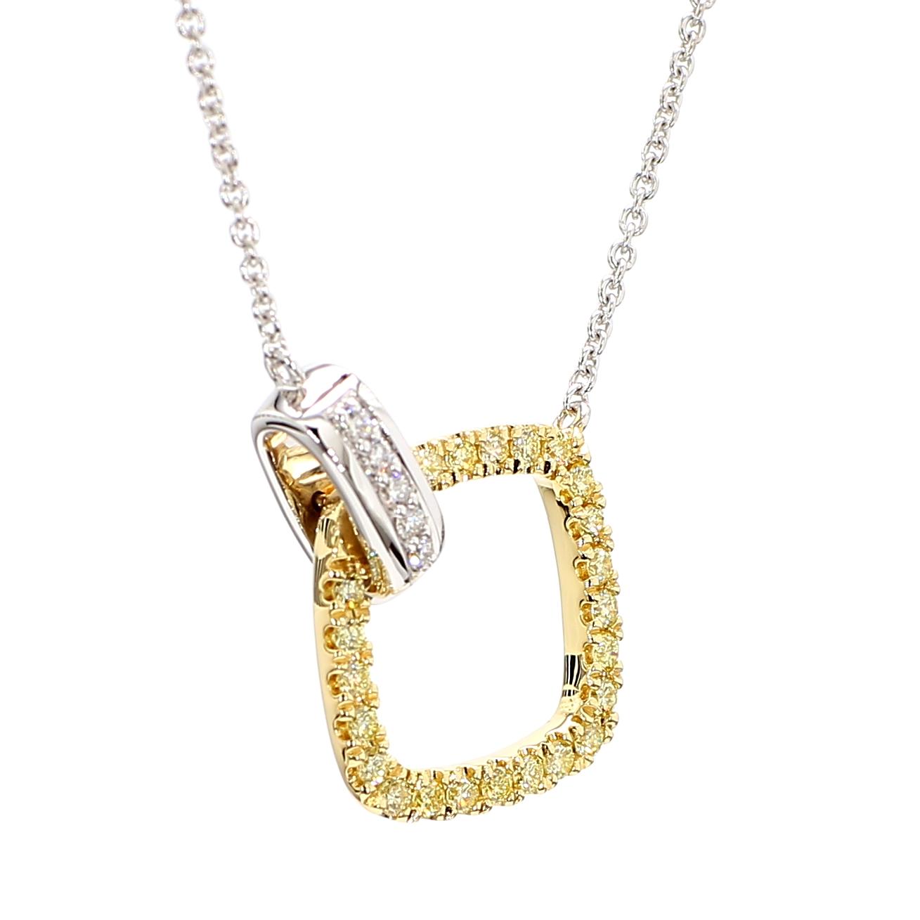 Natural Yellow Round Diamond 0.29 Carat TW Gold Drop Necklace