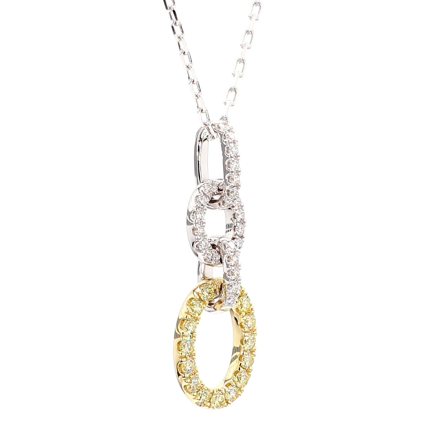 Natural Yellow Round and White Diamond .39 Carat TW Gold Drop Pendant