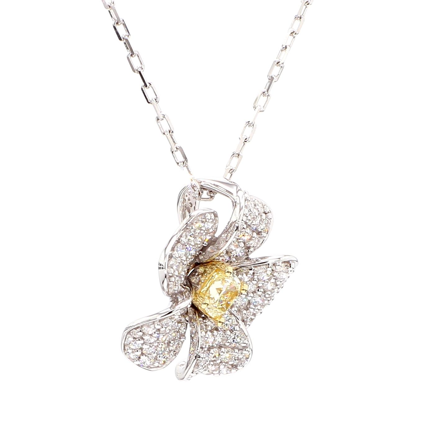 Natural Yellow Cushion Diamond 1.27 Carat TW Gold Drop Pendant