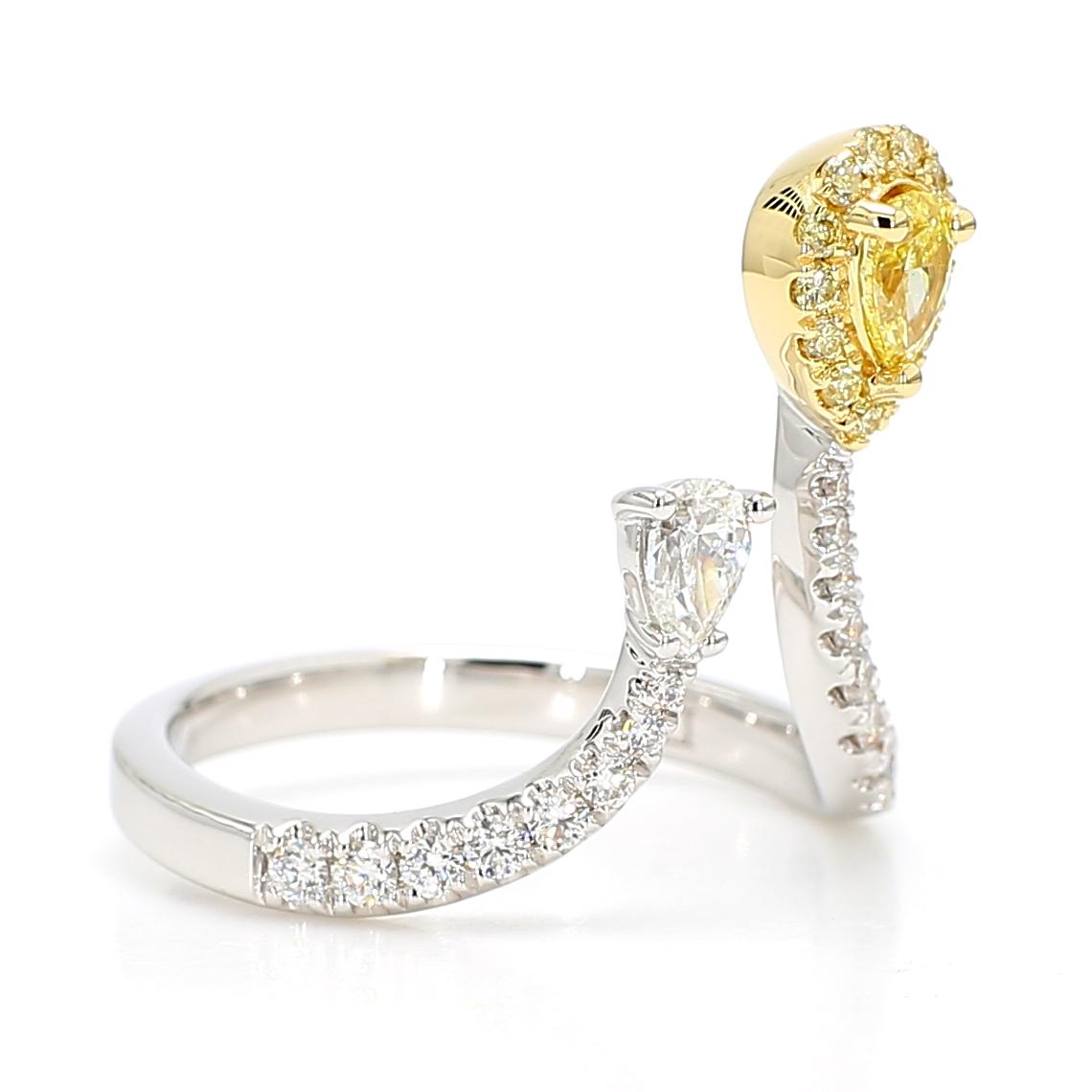 Natural Yellow Pear Diamond 0.85 Carat Tw Gold Cocktail Ring
