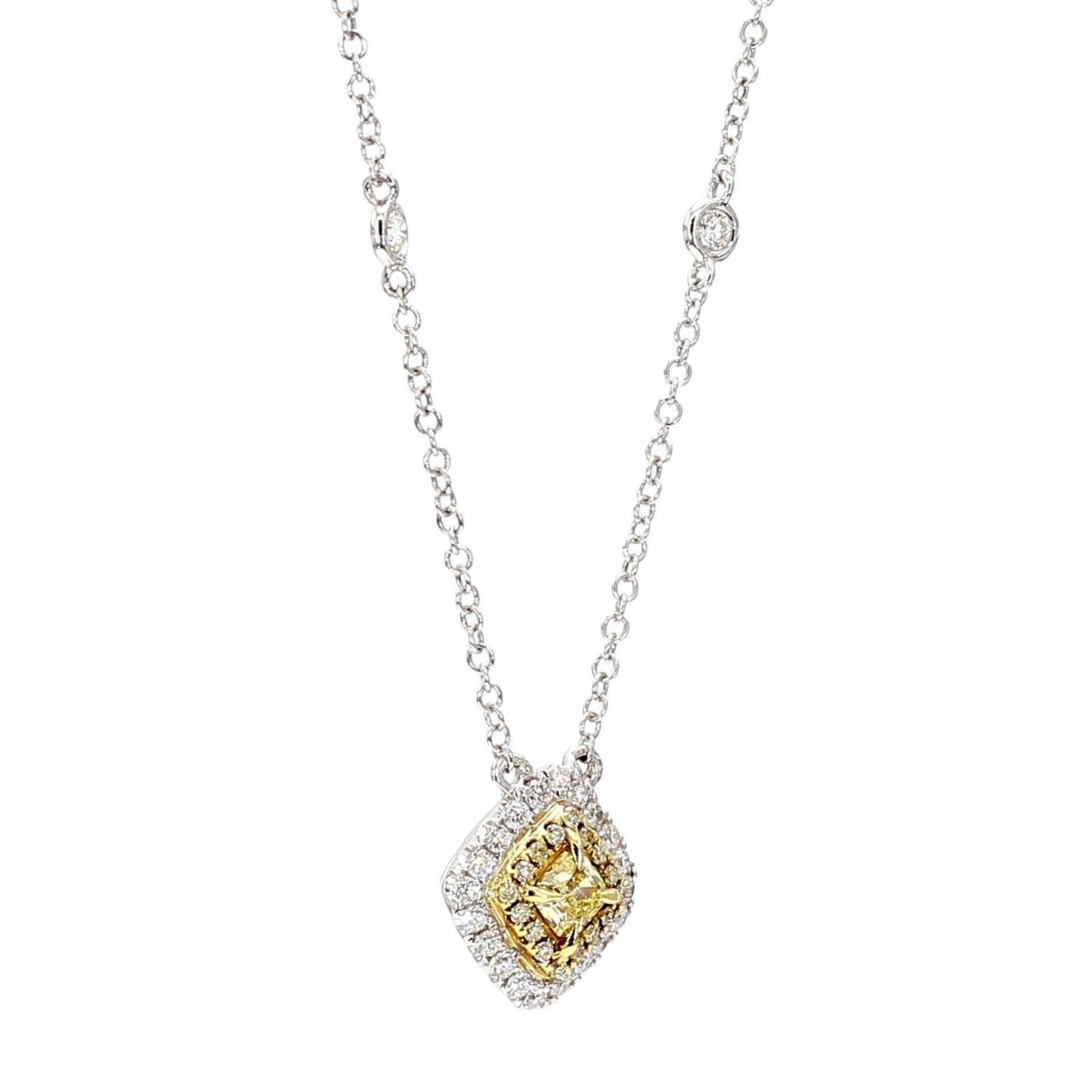 Natural Yellow Radiant Diamond 0.71 Carat TW Gold Drop Necklace