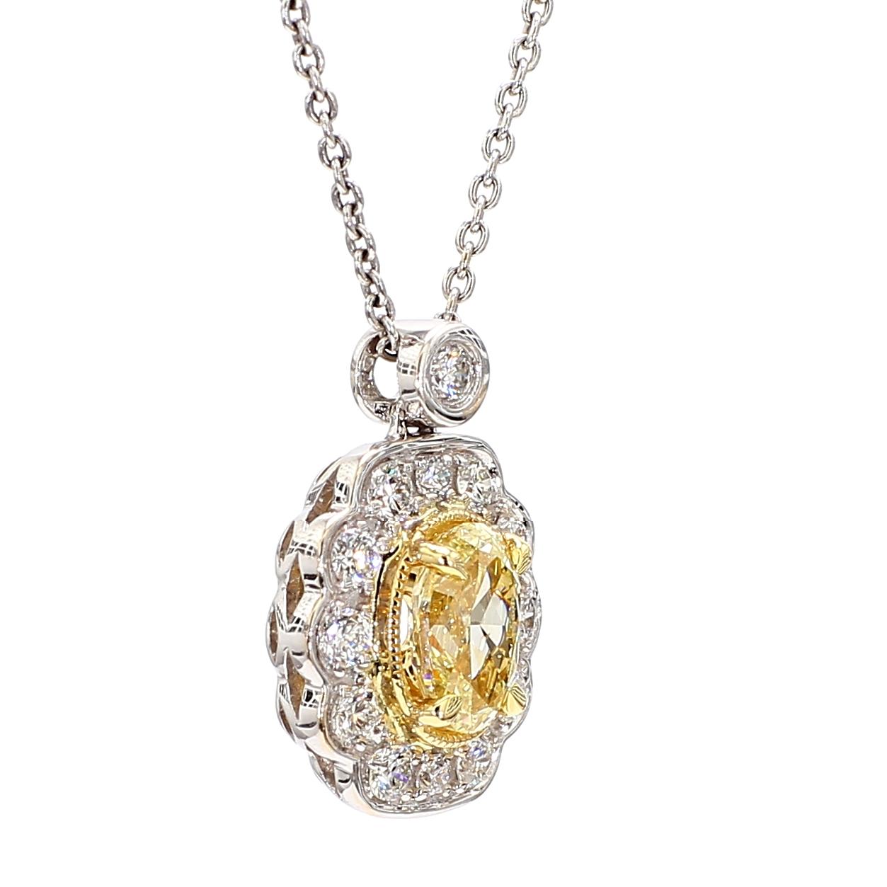 Natural Yellow Oval Diamond 1.06 Carat TW Gold Drop Pendant