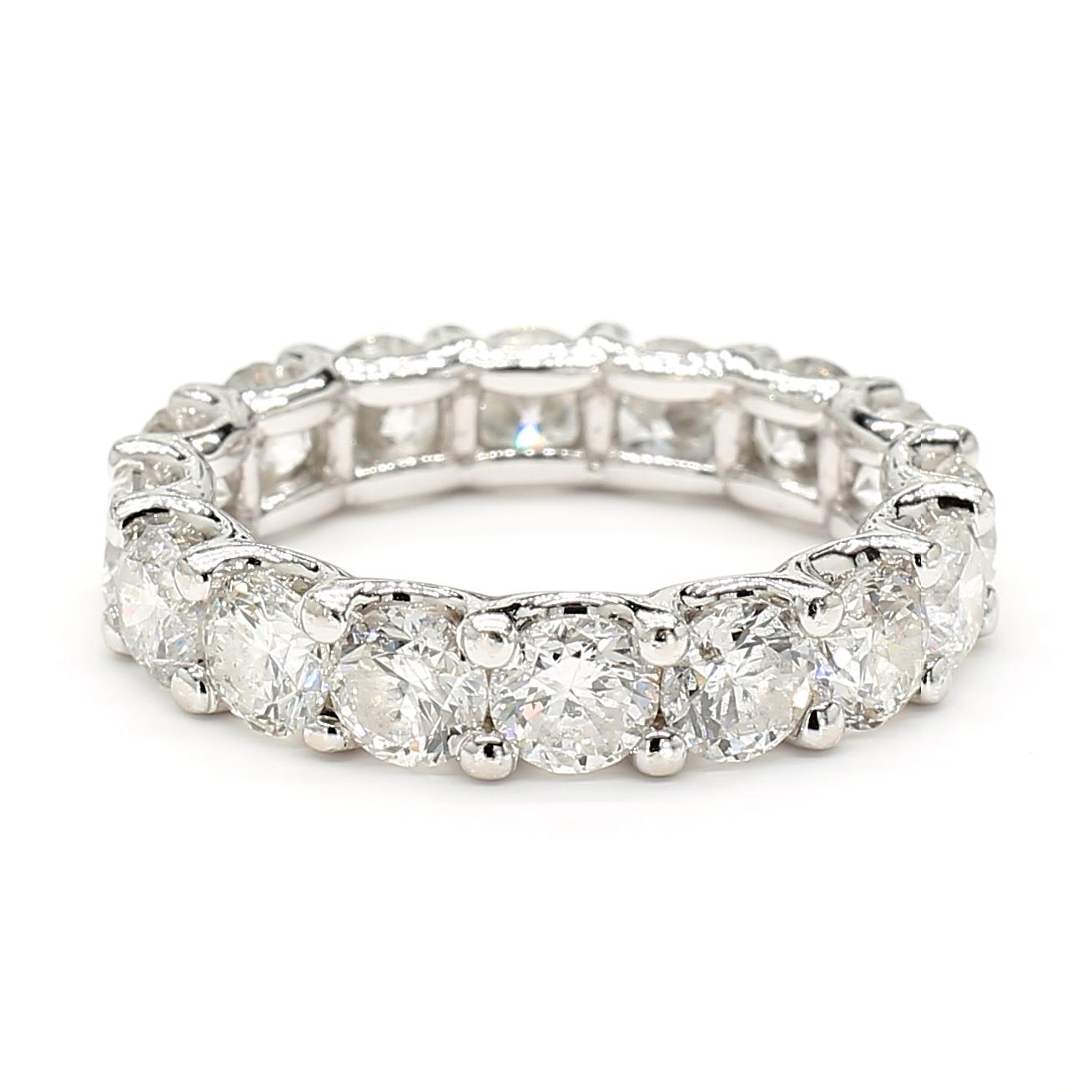 Natural White Round Diamond 5.06 Carat TW White Gold Eternity Band