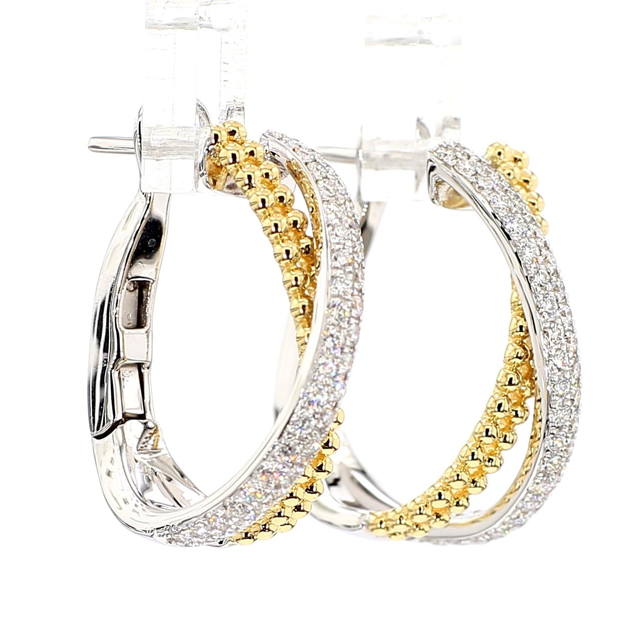 Natural White Round Diamond 0.72 Carat TW Gold Hoop Earrings