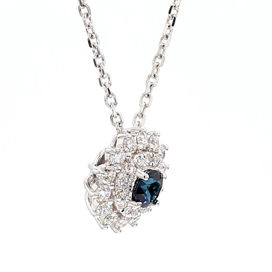 Natural Blue Round Sapphire and White Diamond 0.72 Carat TW Gold Drop Pendant