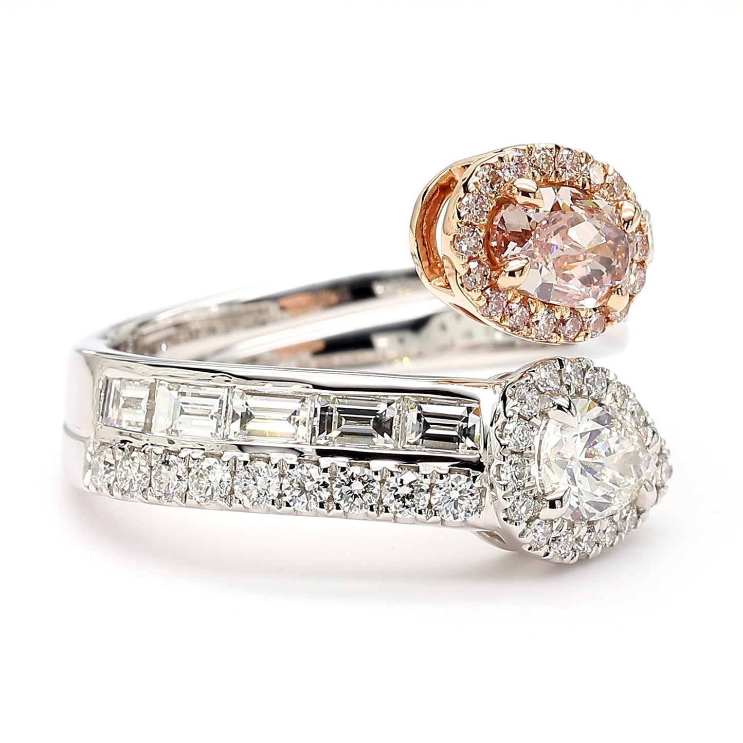 GIA Certified Fancy Orangy Pink Oval Diamond 2.32 Carat TW Gold Cocktail Ring