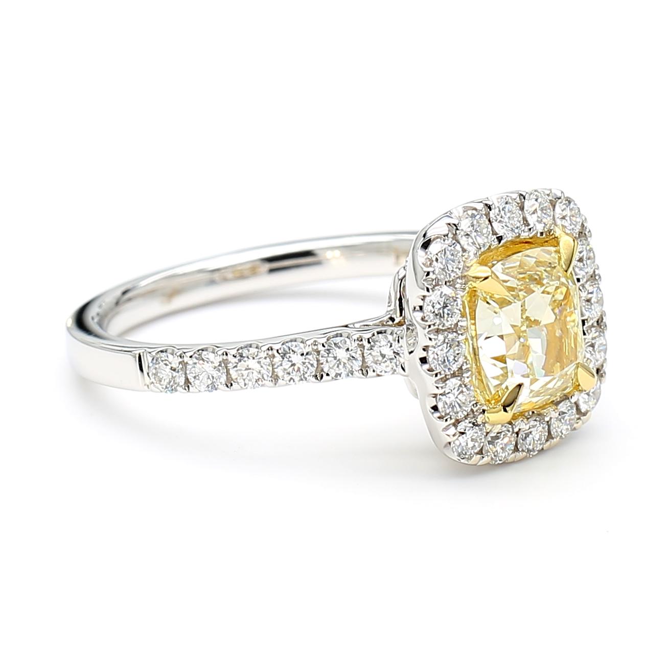 GIA Certified Natural Yellow Cushion Diamond 2.16 Carat TW Gold Cocktail Ring