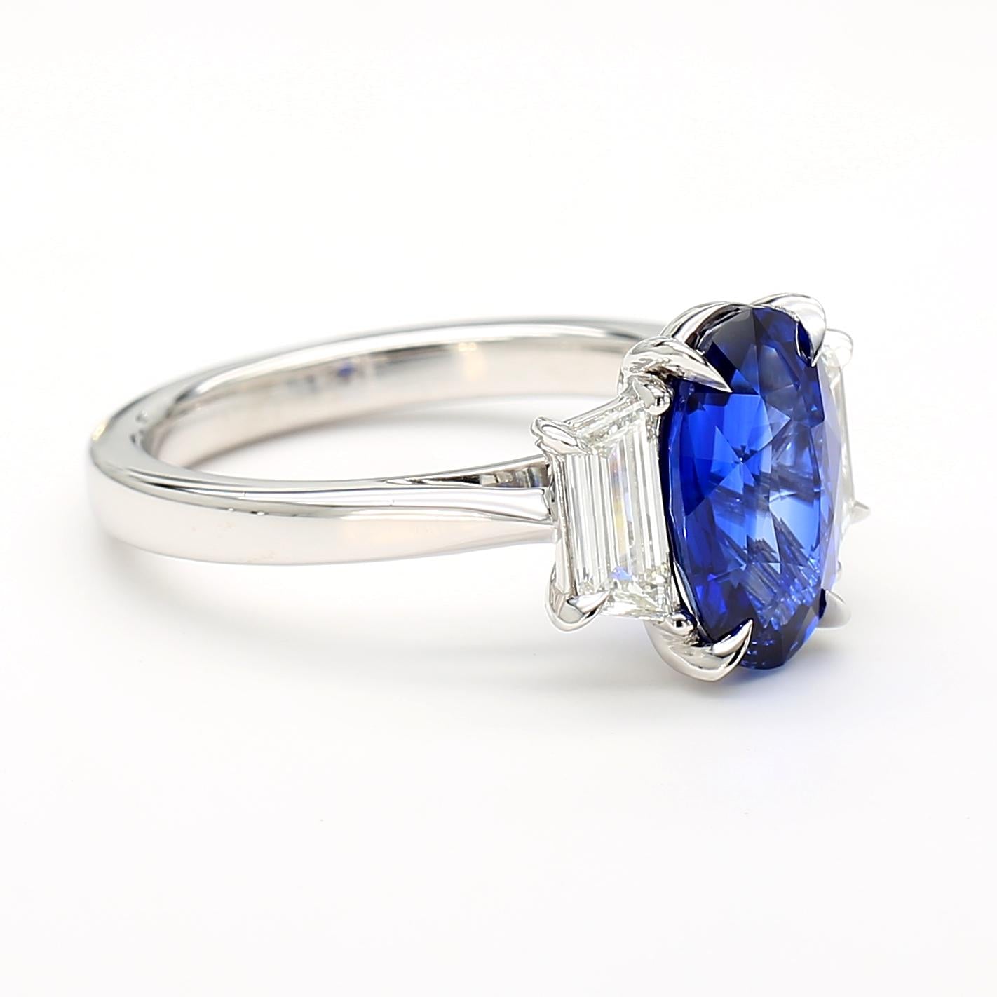 GIA Certified Deep Blue Oval Sapphire and Diamond 4.12 Carat TW Gold Ring