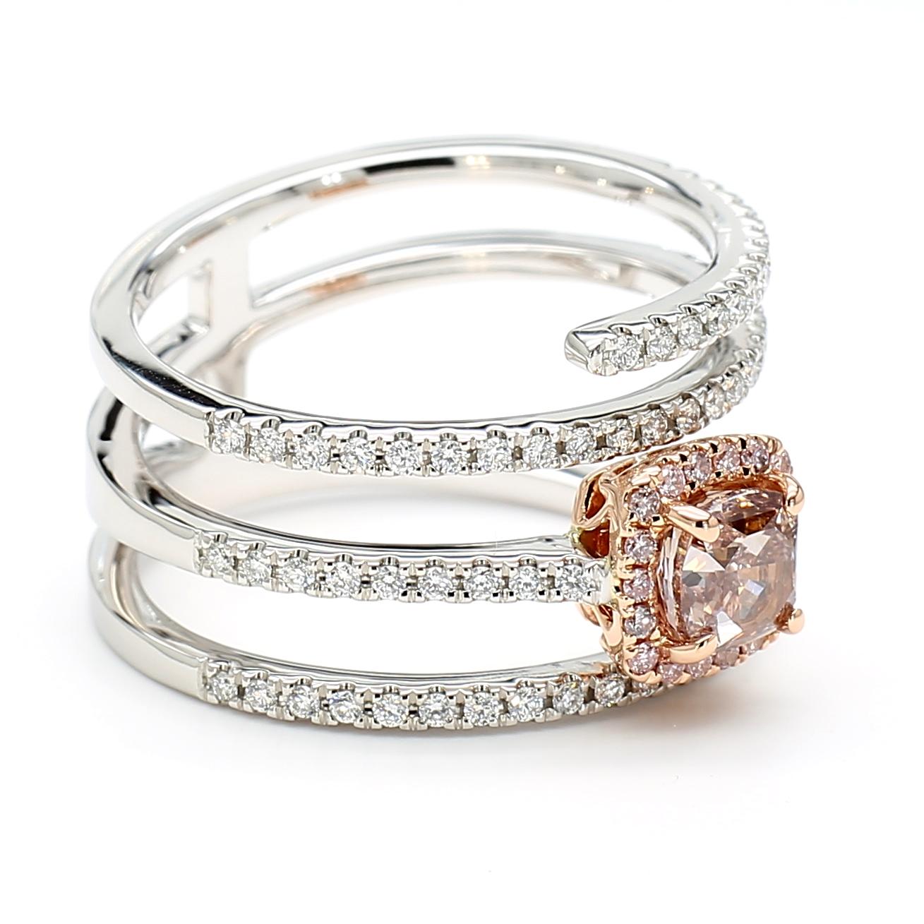 GIA Certified Fancy Pink-Brown Cushion Diamond 1.06 Carat TW Gold Ring