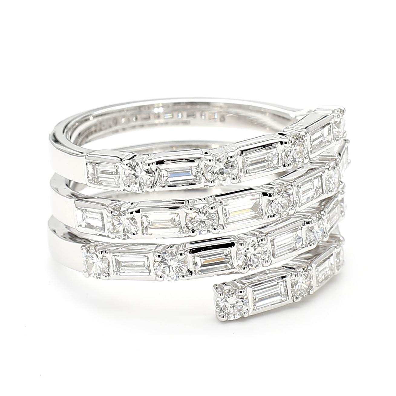 Natural White Baguette Diamond 1.87 Carat TW White Gold Cocktail Ring