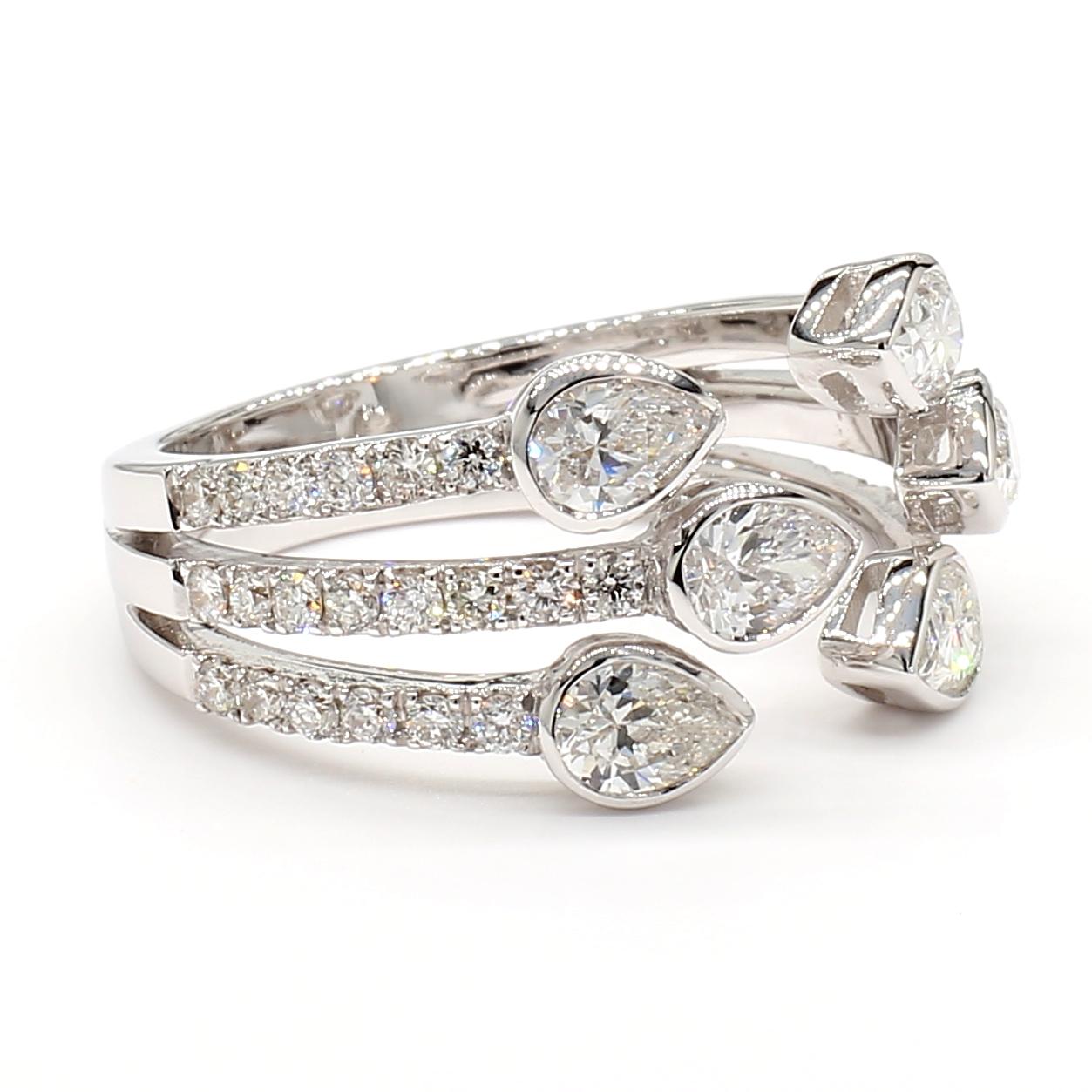 Natural White Pear Diamond 1.58 Carat TW White Gold Cocktail Ring