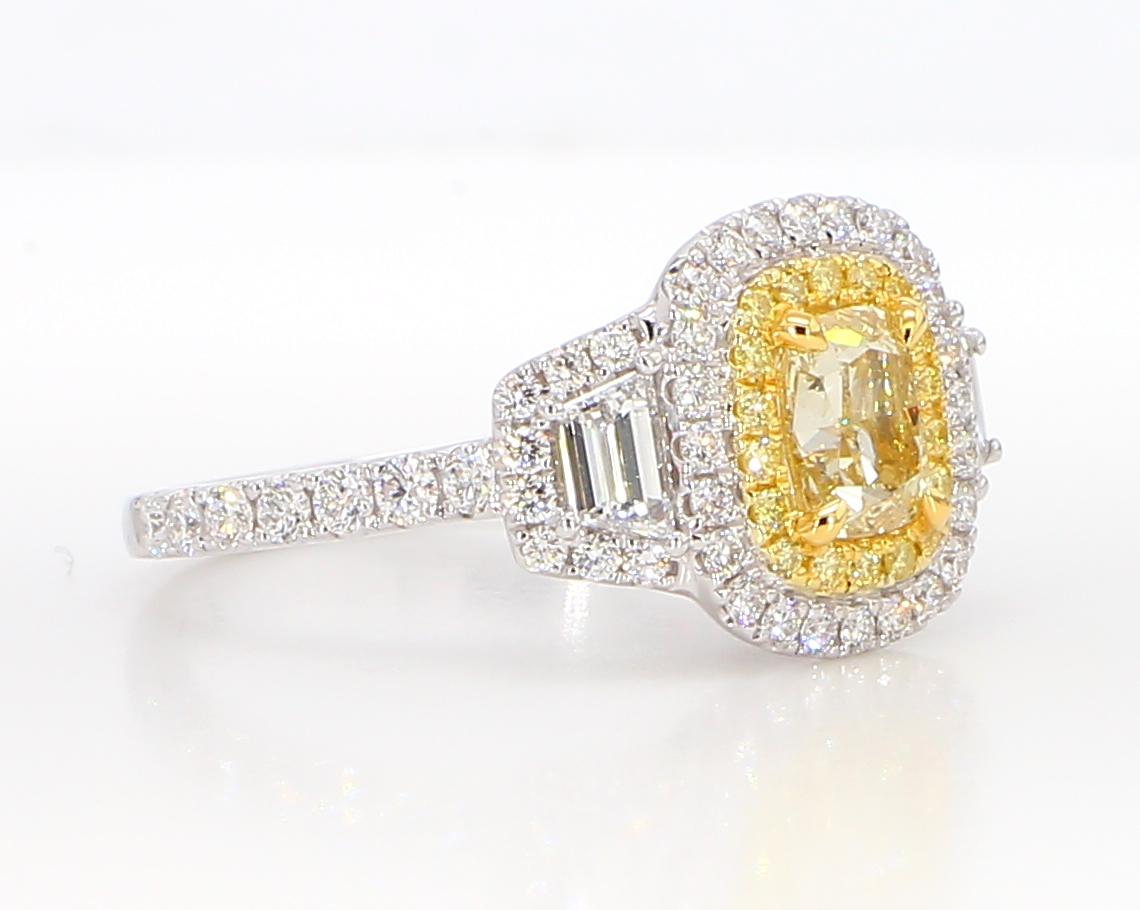 GIA Certified Natural Yellow Cushion Diamond 2.10 Carat TW Gold Cocktail Ring