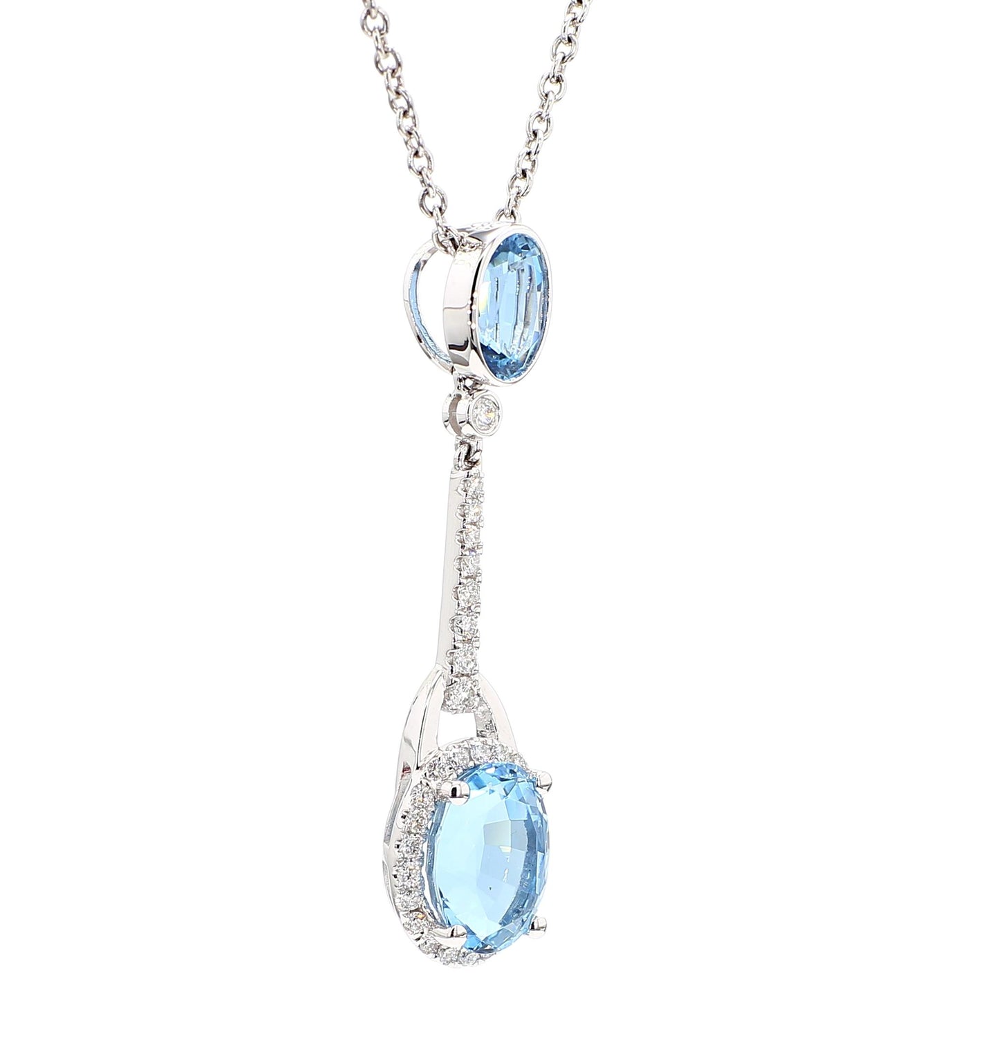 Natural Oval Aquamarine and White Diamond 3.82 Carat TW Gold Drop Pendant