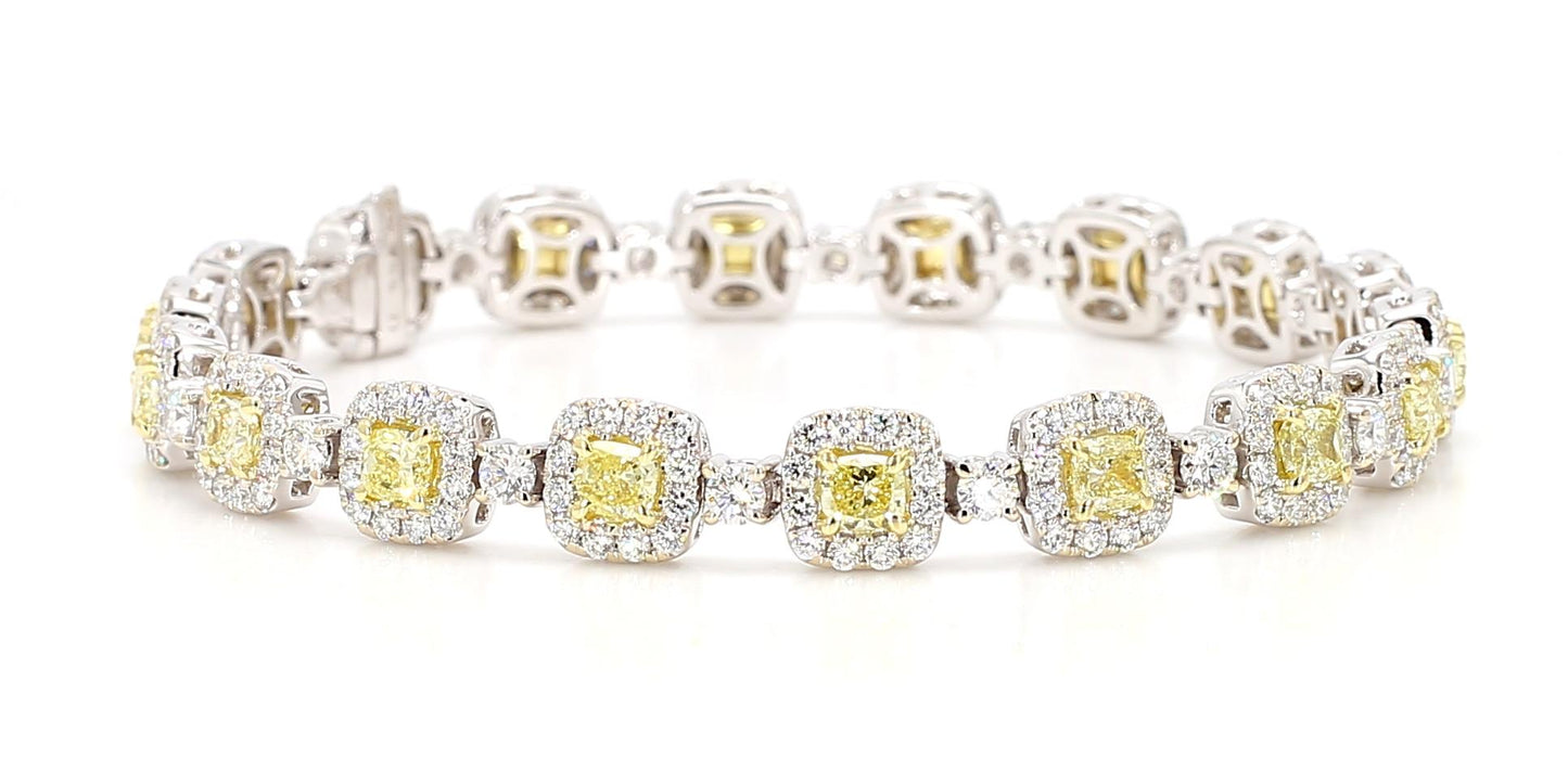 Natural Yellow Cushion Diamond 7.74 Carat TW Gold Tennis Bracelet