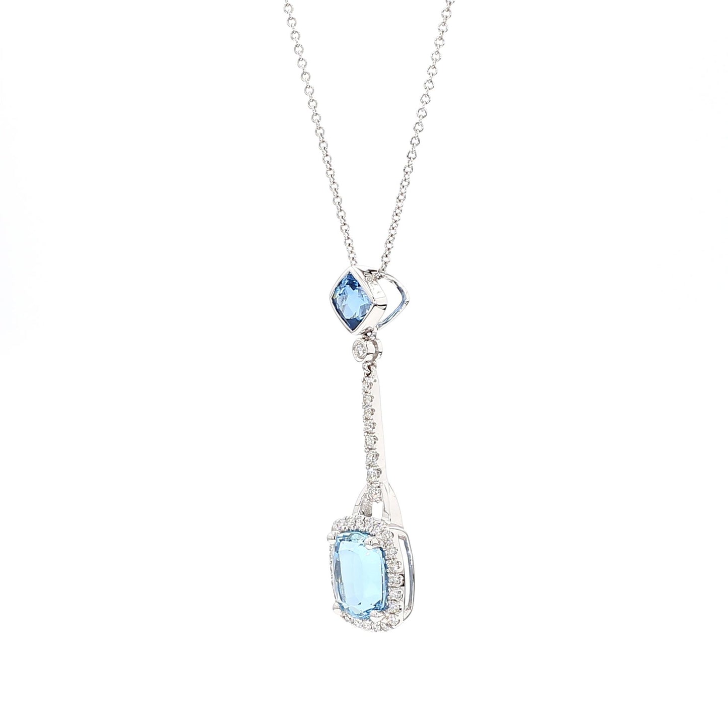 Natural Aquamarine Cushion Diamond 3.35 Carat TW Gold Drop Pendant
