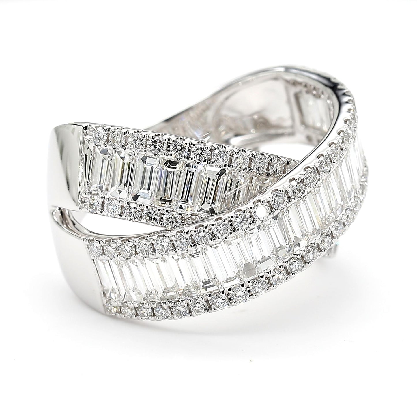 Natural White Baguette Diamond 3.68 Carat TW White Gold Cocktail Ring