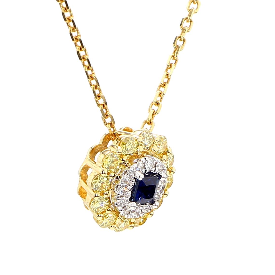 Natural Blue Princess Sapphire and Diamond 0.70 Carat TW Drop Pendant