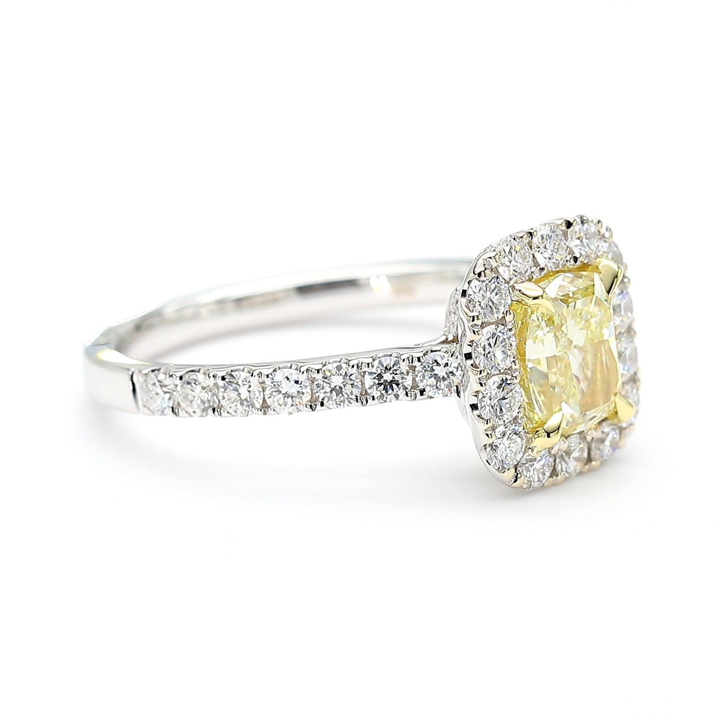 GIA Certified Natural Yellow Cushion Diamond 1.67 Carat TW Gold Cocktail Ring