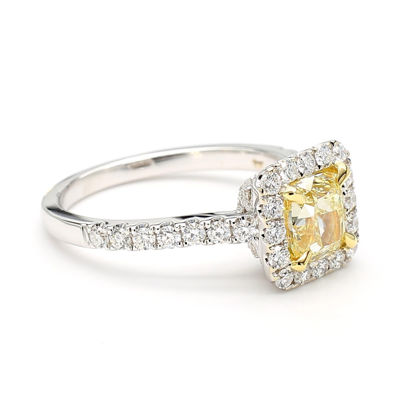 GIA Certified Natural Yellow Cushion Diamond 1.74 Carat TW Gold Cocktail Ring