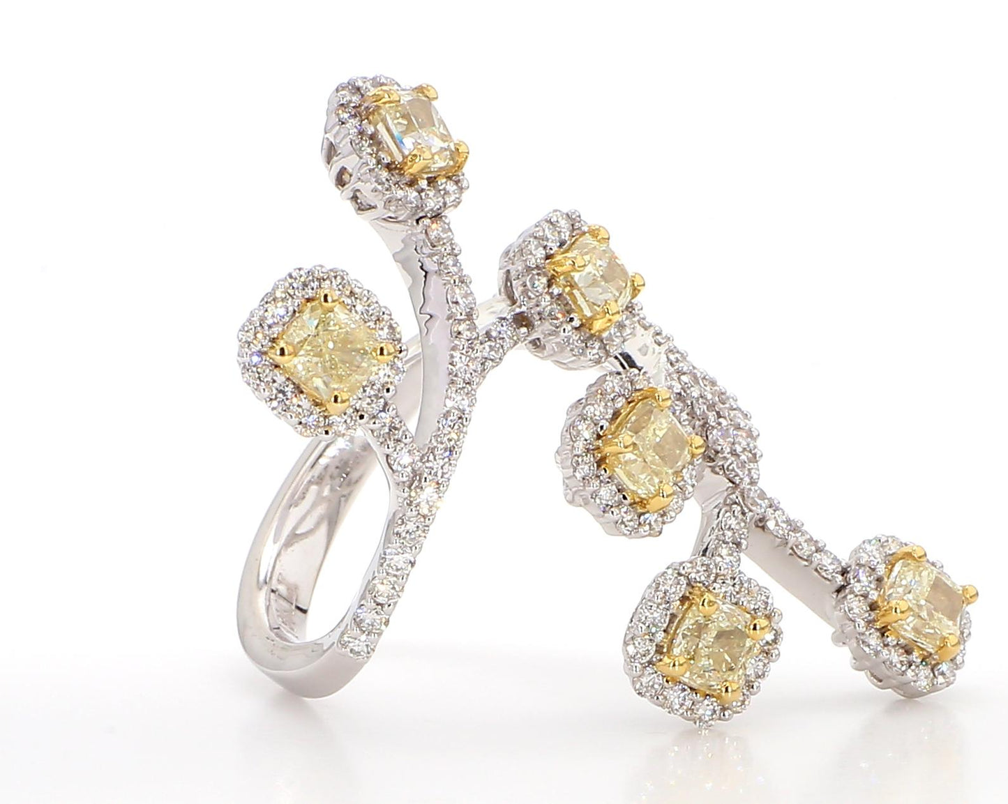 Natural Yellow Cushion Diamond 3.20 Carat TW Gold Cocktail Band