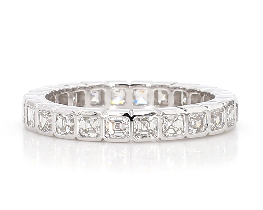 Natural White Asscher Diamond 2.14 Carat TW White Gold Wedding Band