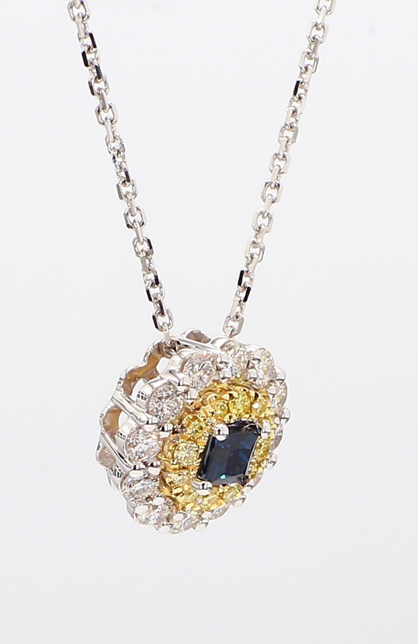 Natural Blue Princess Cut Sapphire and Diamond 0.68 Carat TW Drop Pendant