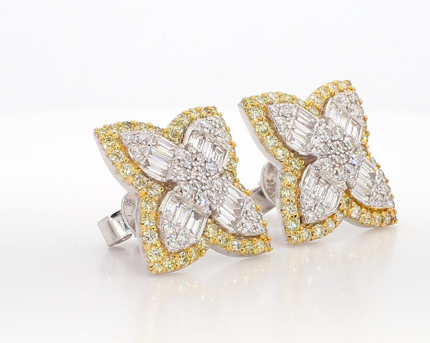 Natural White Baguette Diamond 2.03 Carat TW Gold Stud Earrings