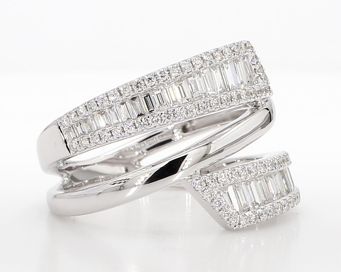 Natural White Baguette Diamond 0.91 Carat TW White Gold Cocktail Band