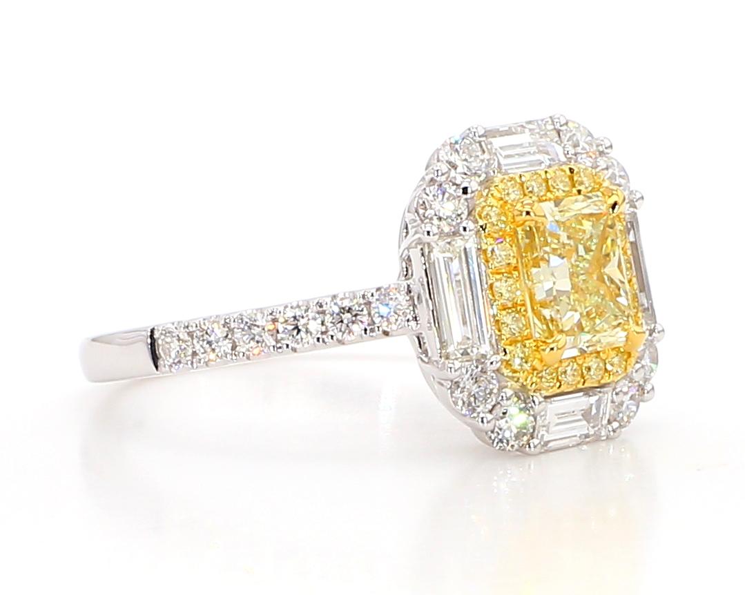 GIA Certified Natural Yellow Radiant Diamond 1.97 Carat TW Gold Cocktail Ring